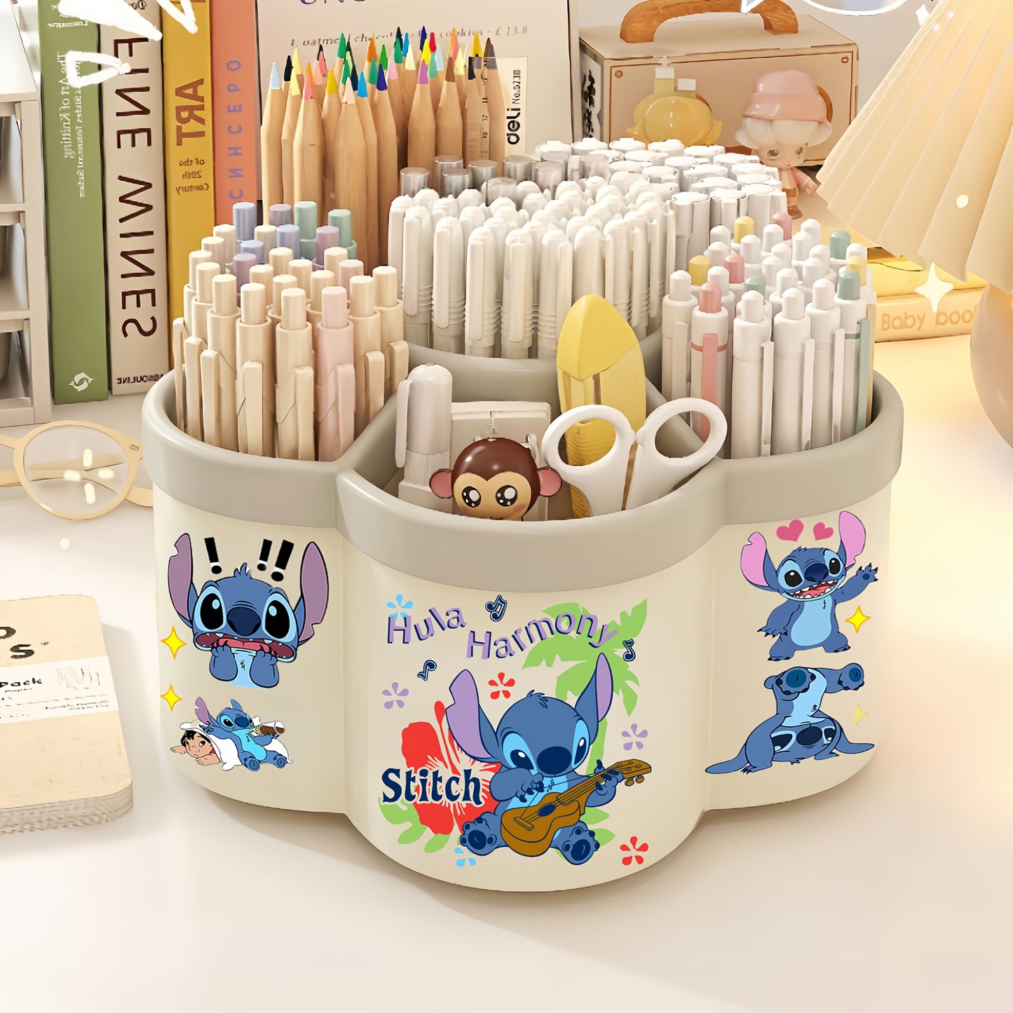 Suport rotativ pentru creioane, compartimente multiple