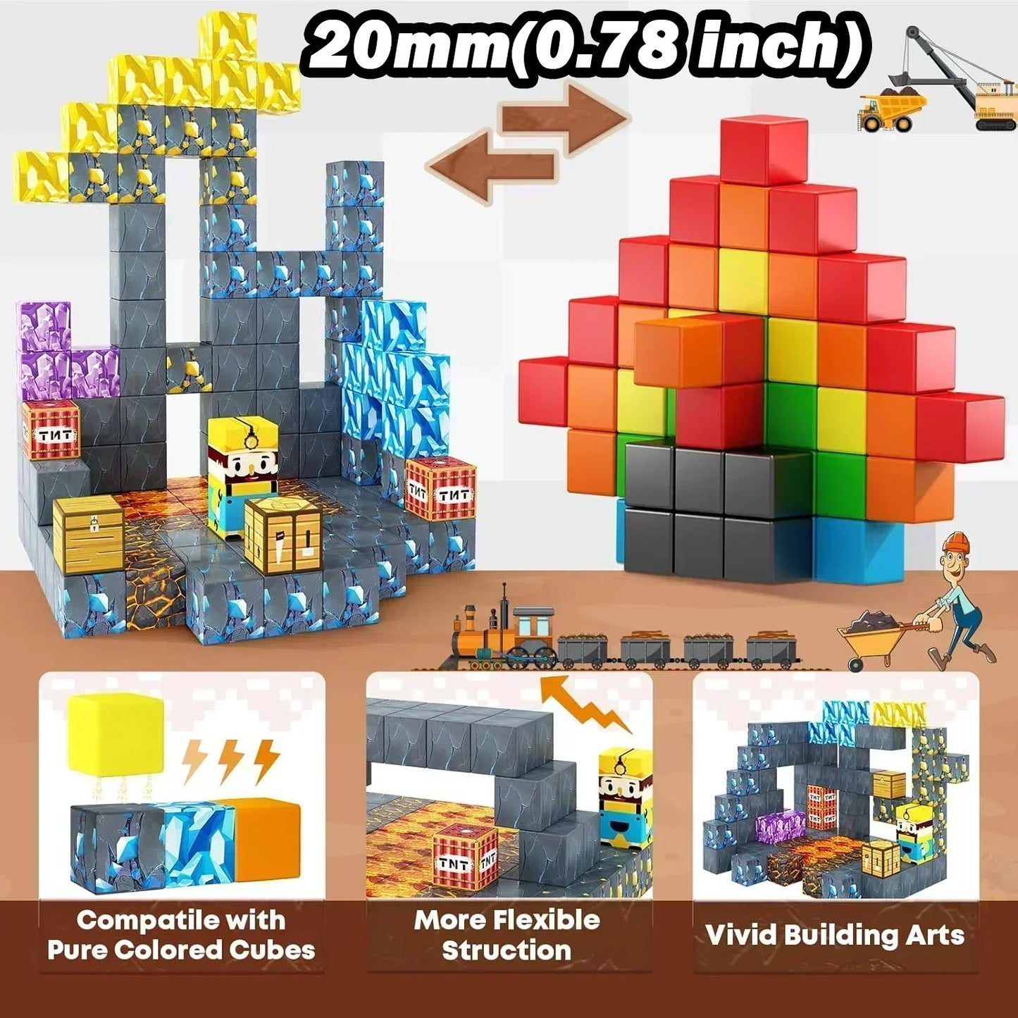 Set Magnetic Building Blocks – Mine World | Cuburi Magnetice 20 mm