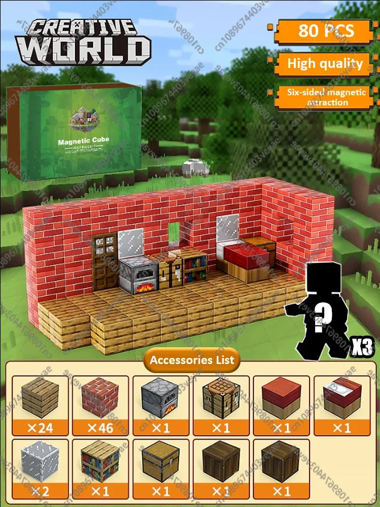 Set Magnetic Building Blocks – Mine World | Cuburi Magnetice 20 mm