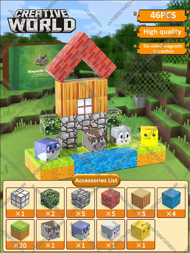 Set Magnetic Building Blocks – Mine World | Cuburi Magnetice 20 mm