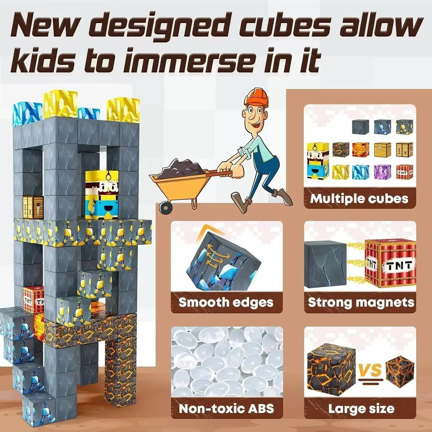 Set Magnetic Building Blocks – Mine World | Cuburi Magnetice 20 mm