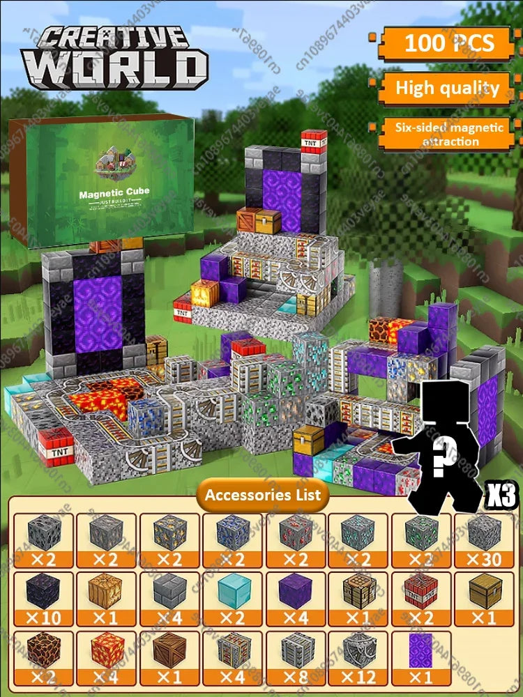 Set Magnetic Building Blocks – Mine World | Cuburi Magnetice 20 mm