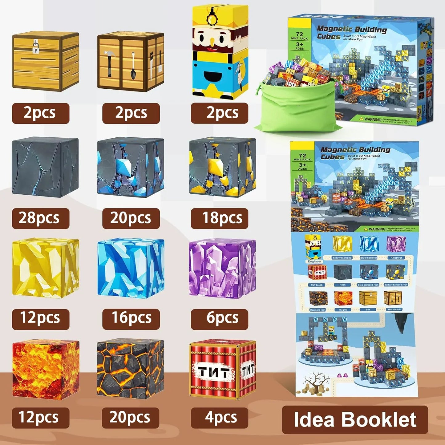 Set Magnetic Building Blocks – Mine World | Cuburi Magnetice 20 mm