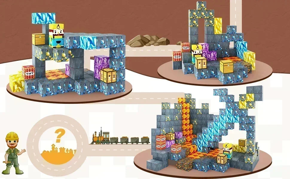 Set Magnetic Building Blocks – Mine World | Cuburi Magnetice 20 mm