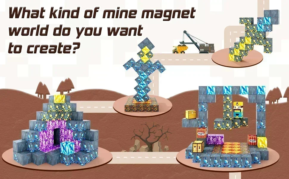 Set Magnetic Building Blocks – Mine World | Cuburi Magnetice 20 mm