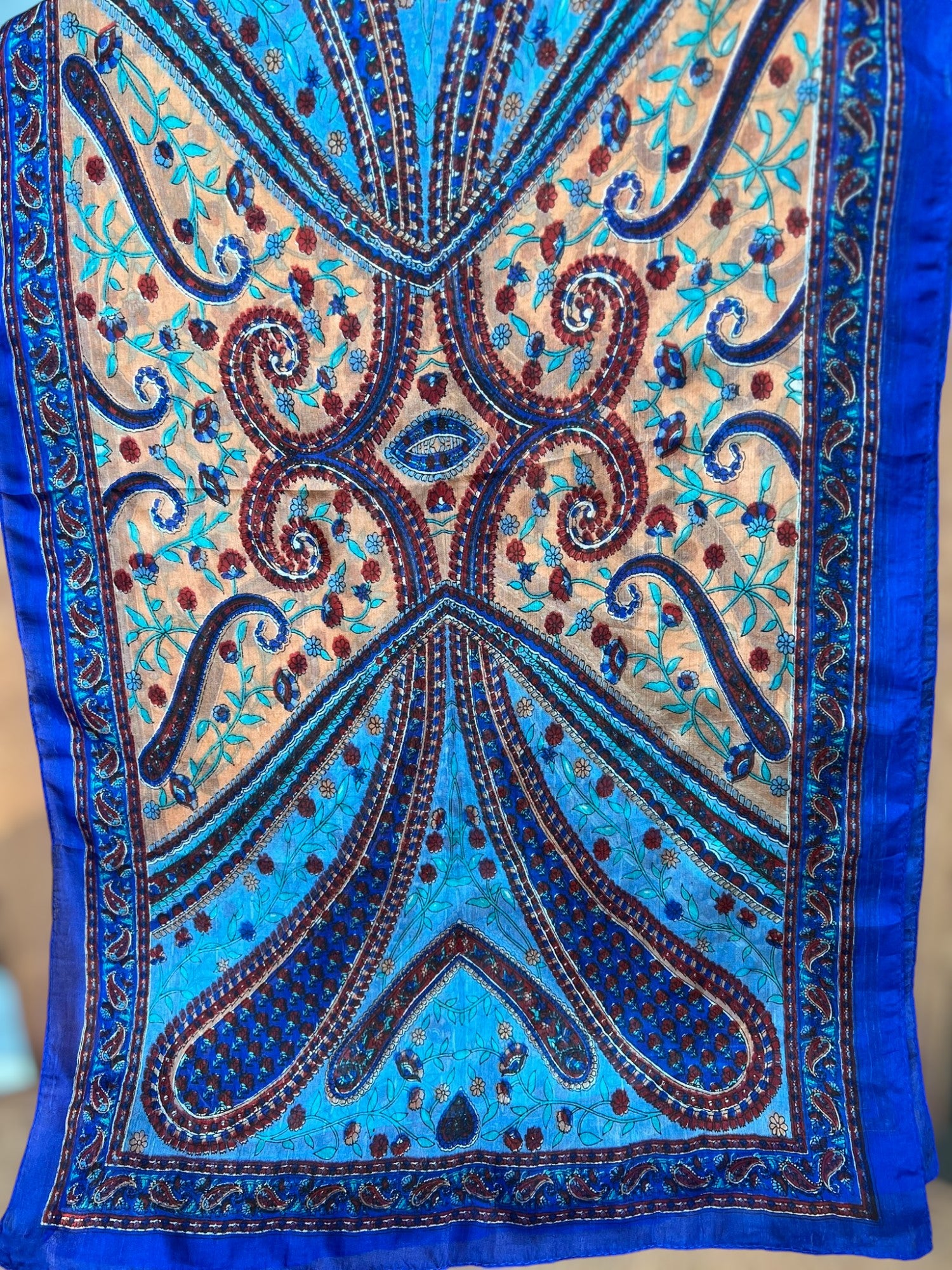 Blue and Peach Silk Scarf-5