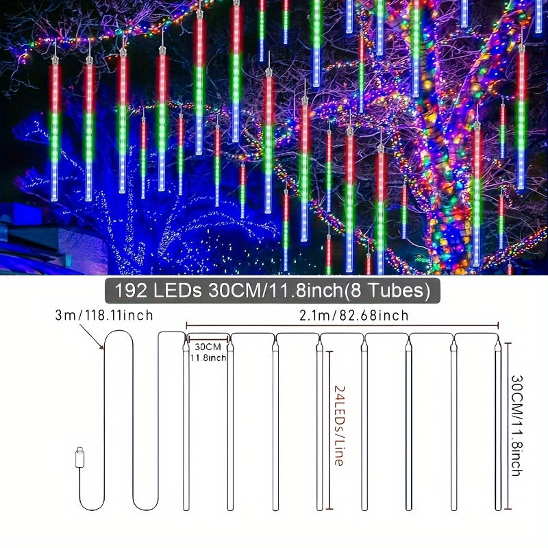 Instalație de lumini tip „ploaie de meteoriți”, 8 tuburi LED, USB