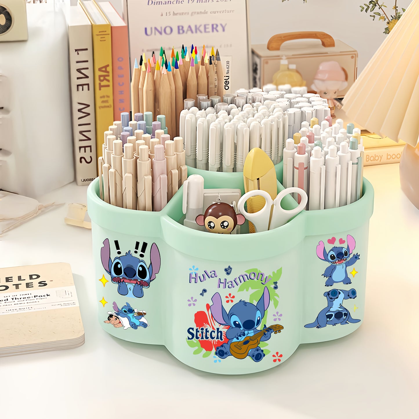 Suport rotativ pentru creioane, compartimente multiple